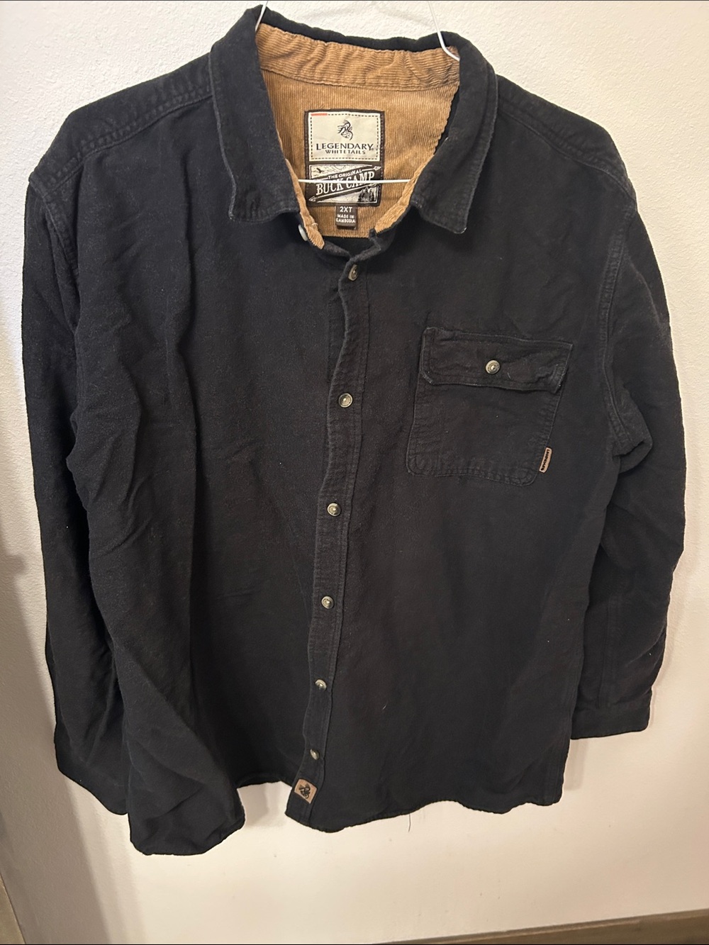 Legendary Whitetails Black Corduroy Snap-Front Shirt with Tan Collar Lining